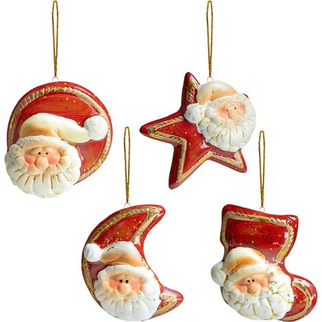 ciondoli di Babbo Natale, decorazioni per l'albero di Natale, ciondoli a forma di bambola di Babbo Natale, ornamenti in ceramica, ciondoli natalizi in miniatura, decorazioni natalizie fatte a mano per (1/4)