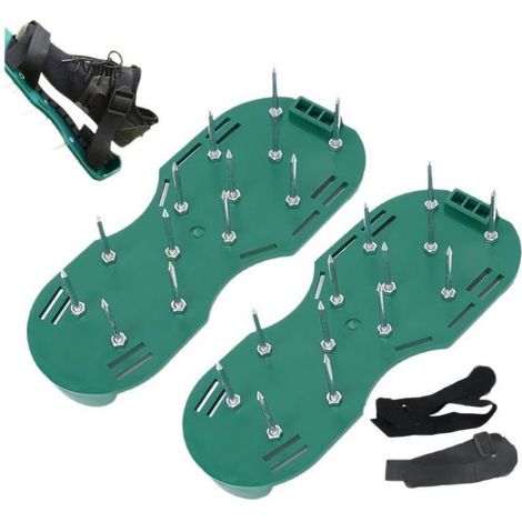 Scarificateur Pelouse Pointes - 1 Paire, Vert - 26 Pointes Acier 15 mm - Chaussures Aération Aucunely (1/5)