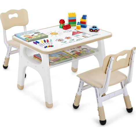 kindertisch mit 2 stuhlen höhenverstellbaren, Desktop 70x50 cm Gelb Maltisch für Kinder mit bemalbarer Tischplatte & Stauraum, multifunktionaler Kinderspieltisch Kindersitzgruppe (1/5)