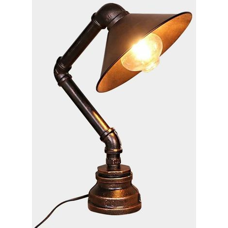 Tigrezy Lampe de Table Rustique Rétro E27 Pour Conduite D'Eau - Lampe de Table Industrielle Vintage Steampunk Lampe de Bureau de Chevet Pour Conduite D'Eau En Cuivre Rustique, Avec Interrupteur À Bout (1/5)