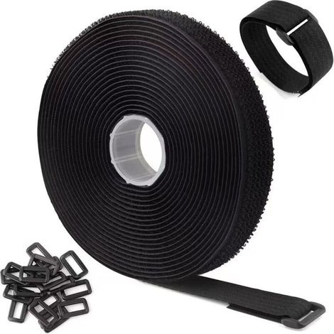 Adjustable cable ties, 5 m x 5 cm, with 25 loops, black, reusable, with hooks and loops for cable management, black (1/5)