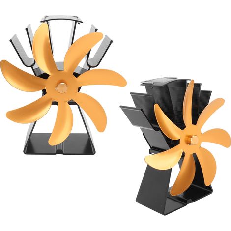 Ventilateur de poêle à bois à 7 pales, alimenté par la chaleur, fonctionnement silencieux, en alliage d'aluminium, base trapézoïdale verticale, couleur or. (1/5)