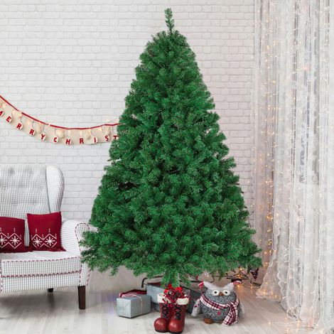 Jiubiaz Albero di Natale artificiale con base in ferro, rami folti, foglie in PVC, decorazione natalizia, 210 cm verde (1/5)