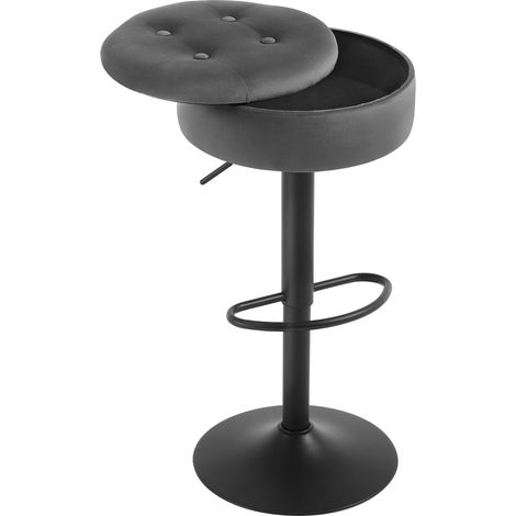 Tabouret Bar WOLTU, Tabouret Pivotant à 360°, Velours + Métal, Gris foncé (1/5)