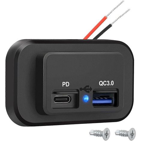 Prise USB pour camping-car, panneau de charge avec ports USB-A et USB-C QC3.0 et témoin lumineux LED pour véhicules 12 V/24 V. (1/5)