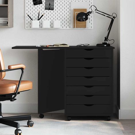Meubles de Rangement,Armoire roulante avec bureau MOSS noir bois de pin solide CFW806230 (1/5)