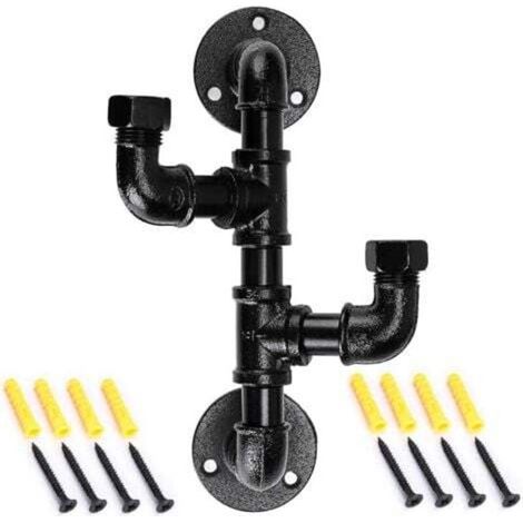 Sturdy metal coat rack in a pipe shape with 2 hooks, vintage and industrial style, wall-mounted, black galvanized finish
