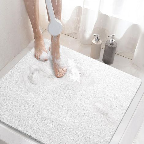 Tapis de Douche Antiderapant, 60x60cm Tapis de Baignoire Antidérapant avec Drain, Doux PVC Luffa Tapis de Bain pour Salle de Bain, Séchage Rapide, Blanc (1/5)