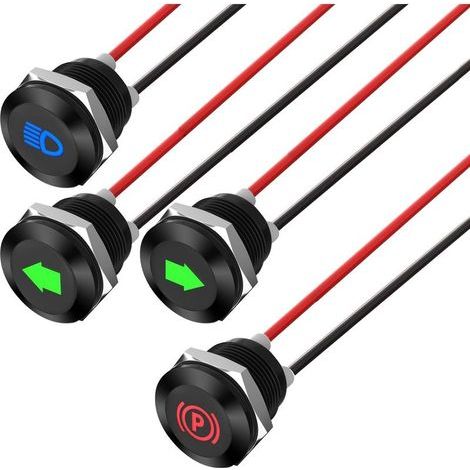 4pcs 12-24v 12mm DC Voyant Led En Metal,Led Indicateur Panneau,Temoin Lumineux 12v, Pour Van,Bateau Et Vehicules Universel(vert × 2 jaune × 1 bleu × 2) (1/5)