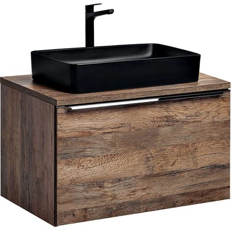 Waschtischunterschrank 80cm mit Keramikbecken PUEBLA-56 in Vintage Oak, B/H/T ca. 80,4/59,5/46 cm (1/5)