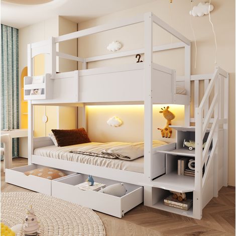 Letto a castello per bambini 90 x 200 cm in legno, stile casetta, bianco DESVIAE (1/5)