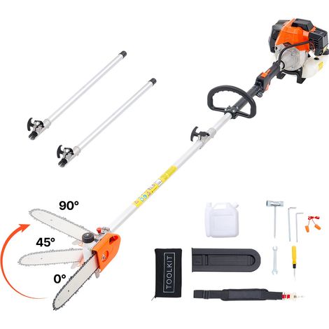 Élagueuse Thermique sur Perche 2 Temps 43 cc, Élagueuse sans Fil Essence, avec Tête Rotative, Perche Extensible 2,11-3,61 m, Guide-chaîne 25,4 cm, Réservoir Carburant 850 ml, pour Élagage Arbres (1/5)