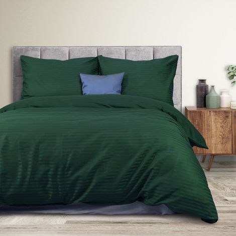 Parure de lit 140x200 cm en satin 100% coton, rayures classiques vert foncé (1/5)