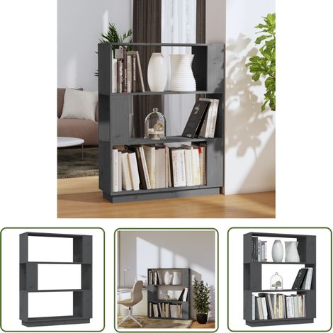 The Living Store Bibliothèque/Séparateur de pièce Gris 80x25x101 cm Pin massif - Bibliothèque - Bibliothèque Design - Meuble Rangement - Étagère - Séparateur De Pièce (1/5)