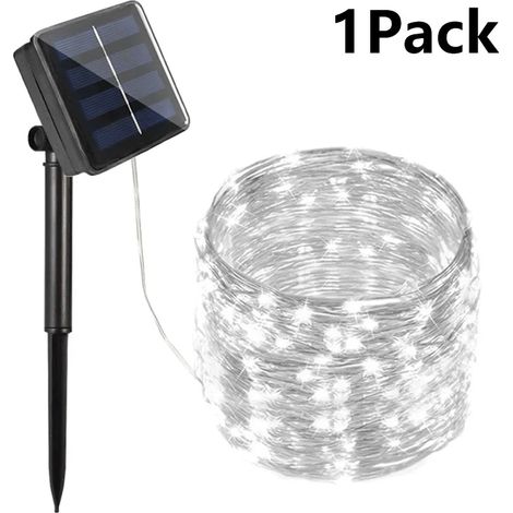 Guirlande lumineuse solaire LED féérique (4 pièces) - 12 m, 100 LED - 1 blanche - Étanche - Décoration pour Noël, jardin ou fêtes - Idéale pour s'habiller à l'extérieur. (1/5)