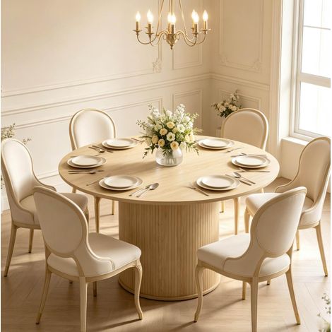 Table de salle à manger ronde 120x75 cm en bois naturel, gain de place cuisine FloraGrace (1/5)