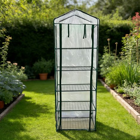 Abri de Jardin pour Plantes 65x40x190cm, Serre de Balcon Imperméable et Isolante, Étagère à Fleurs avec Housse de Protection Anti-UV pour Succulentes