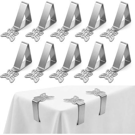 10 Pièces Pinces à Nappe en Acier Inoxydable, Attaches de Nappe Design Papillon, Clips de Nappe Anti-Vent Robustes pour Table de Jardin, Mariage, Pique-Nique et Maison (1/5)