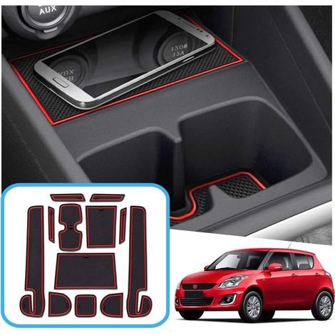 Suzuki Swift/Sport/Hybrid 2017-2021 2022 Tapis antidérapants, tapis en caoutchouc Suzuki Swift pour accoudoir de console centrale, porte-gobelet, joint de porte (rouge) (1/5)