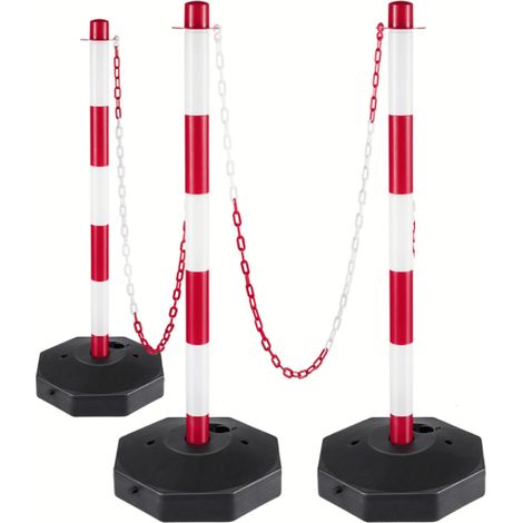 KIT 3 COLONNA SEGNALETICA STRADALE PALETTO BASE H CM 90 PALETTI CATENA PLASTICA 10 MT