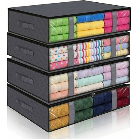 Lot de 4 Rangement Sous Lit 60x45x15cm Sac Rangement Vetement avec Fenêtre Transparente pour Couettes, Draps, Vêtements, Chambre à Coucher, Placard (1/5)