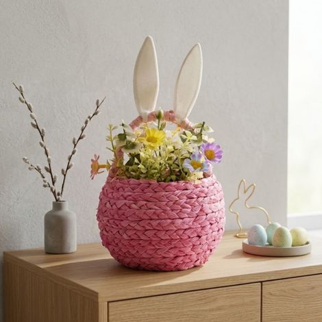 Peony Faux Flower Easter Bunny Basket (1/2)