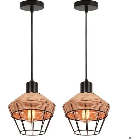 Lampe Suspension - - Vintage - Bambou et Métal - E27 - 60W - Noir (1/5)