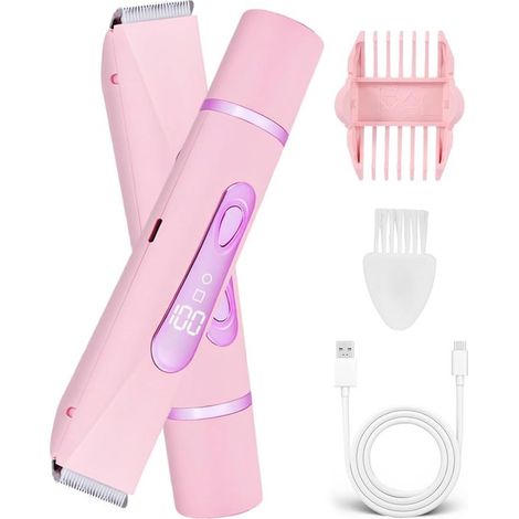 2-in-1 kabelloser Damenrasierer, pink – IPX7 Nass- und Trocken-Bikinitrimmer mit LED-Anzeige für Gesicht, Beine und Achseln (1/5)