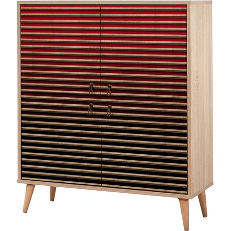 Meuble de rangement 4 portes bois clair et dégradé rouge Kiza 221 (1/5)