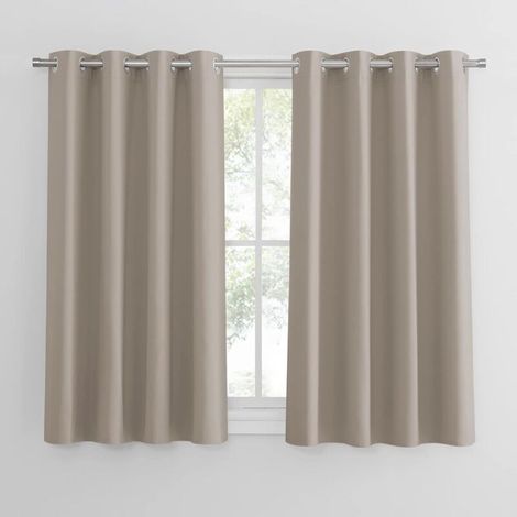 Rideaux Occultant - Rideau Thermique Petit Unicolore Draperies à Oeillets Lumineux Bloquer Decoration Chambre Maison Cuisine, 132 cm sur 160 cm, blanc cassé, 2 Pièces