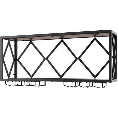 COSTWAY 39 Bottles Wall Mounted Wine Rack Wine Display Shelf w/6-Row of Stemware Holder
