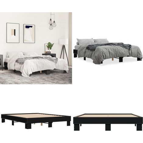 Cadre de lit sans matelas noir 150x200 cm - Cadre De Lit - Lit Double - Literie - Meuble Chambre - Bois D'ingénierie - Home & Living (1/5)