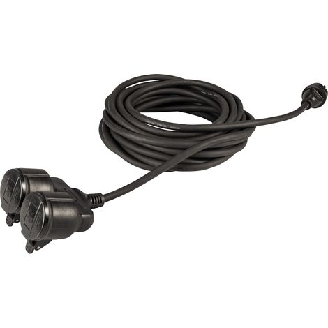 Meister Schutzkontakt-Verlängerung - mit Doppelkupplung - 25 m Kabel - Gummischlauchleitung - IP44 Außenbereich - schwarz / Kupplung mit Berührungsschutz / Schuko-Verlängerung / 7435040