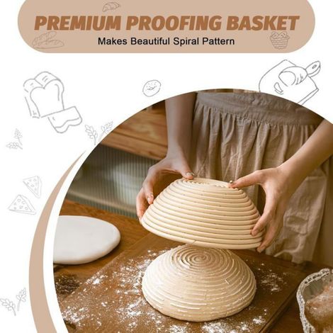 Panier de fermentation rond en rotin naturel, avec doublure en lin, pour pâte à pain au levain 9 pouces (1/5)