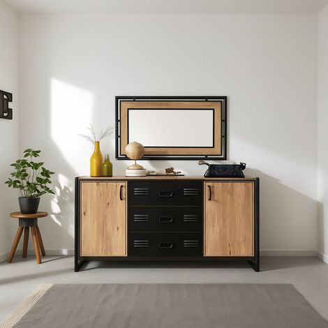 Credenza Cimaron, Madia 3 Cassetti, 2 Ripiani, Apertura Battente, Scorrevole, 160x45x80h cm Marrone Quercia (1/5)