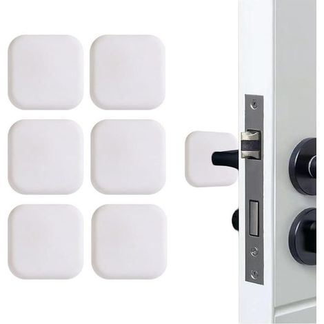 Lot de 6 butées de poignée de porte de 4 cm en caoutchouc souple autocollant pour porte,(carré, blanc) (1/4)