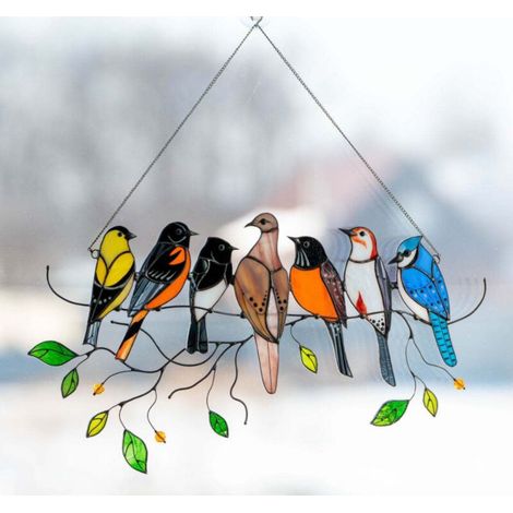 Tentures de fenêtre Nouveaux oiseaux ornements peints sept stations printemps oiseau ornements de fenêtre pendentifs maison fête des mères cadeau oiseaux ornement (1/4)