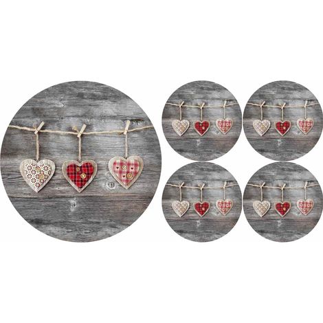 Set di tovagliette rotonde 1+4 - cuori (1/2)