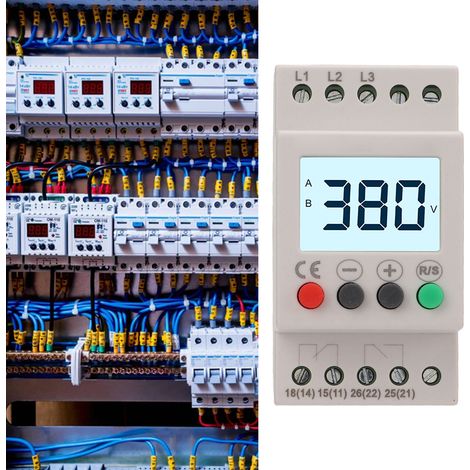 Protecteur de séquence de phases triphasé AC 380V contre les surtensions et les sous-tensions, protecteur de sous-tension, minuterie/compteur, affichage numérique LCD. (1/5)