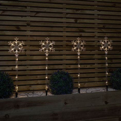 69cm Set of 4 Plastic Crystal Snowflake Pathfinder Christmas Lights with Warm White LEDs (1/5)