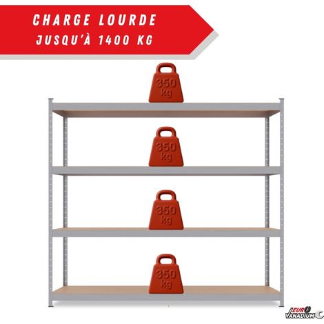 Euro Vanadium – Etagère monobloc métallique 2M x 2,37M – Charge 1400 kg – Plateaux en MDF 6,5 mm – Patins antidérapants pour stabilité