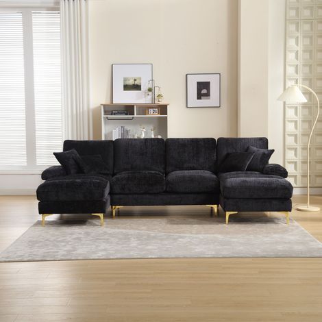 Canapé d'angle U chenille 272x136 cm noir OKMYHOME (1/5)