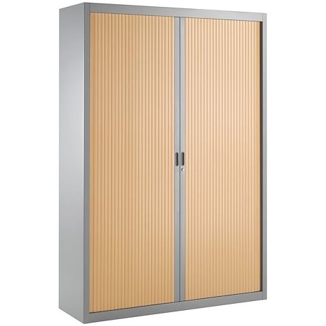 Armoire haute à rideaux démontables décor bois Largeurs spécifiques 200 x 140 cm aluminium-hêtre - Maxiburo