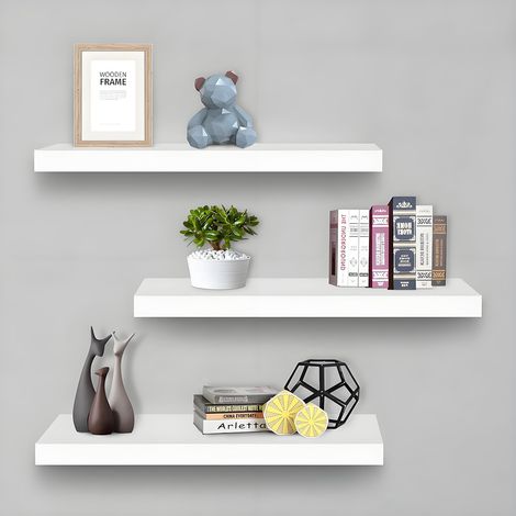 BALLSHOP 3Pcs Floating Shelves 80cm Shelves for Wall Decorative Wood Wall White Shelves Screw Mounted for Bathroom Kitchen Living Room Bedroom (1/5)