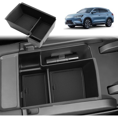 Compatible with Seal U DM-i 2026 2025 2024 Center Console Storage Box, Seal U DMi EV Organizer Armrest with Rubber Mat, 2025 Seal U DMi Accessories [with Emergency Hammer] (1/5)
