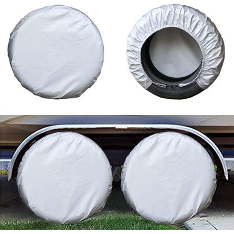 Housses de pneus pour roue de camping-car (lot de 4 argent), protections solaires UV imperméables Oxford pour camion, camping-car, bateau, remorque, camping-car, SUV, pour diamètre 30"-32" argent-TRE (1/5)