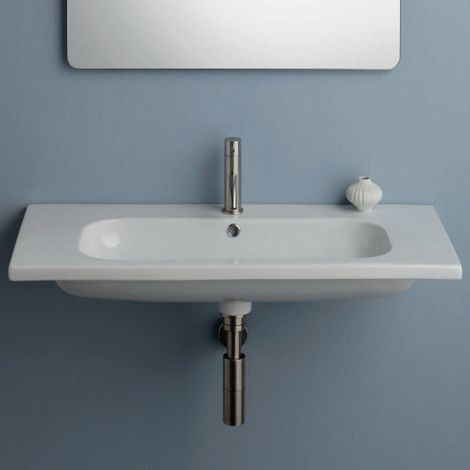 Lavabo Consolle a Incasso o Sospeso - 105x45xh15 cm In Ceramica - Bianco Lucido (1/4)