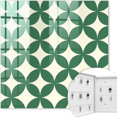 Armoire à clés - (30 cm x 30 cm) - Boîte à clés murale - Coffret de rangement pour clés - Couleur blanche - Ouverture vers la gauche - Pour maison et bureau - Roues vertes (1/5)