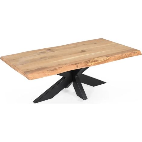 Table basse 140 x 70 cm en chêne clair massif et métal noir - OTTAWA
