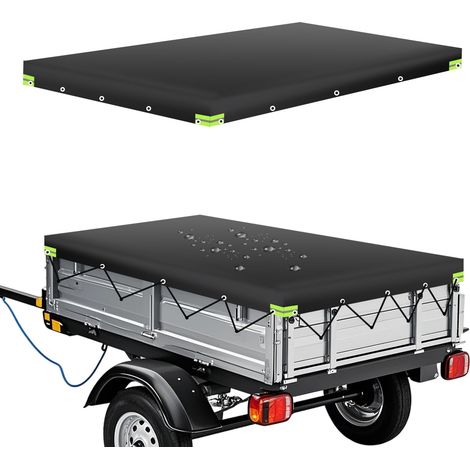209 x 115 x 10CM Bâche pour Remorque, Bâche Plate pour Remorque de Voiture, Bache Remorque avec Bandes Réfléchissantes, en Tissu Oxford 420D, Imperméable, Protection Solaire, Noire (1/5)
